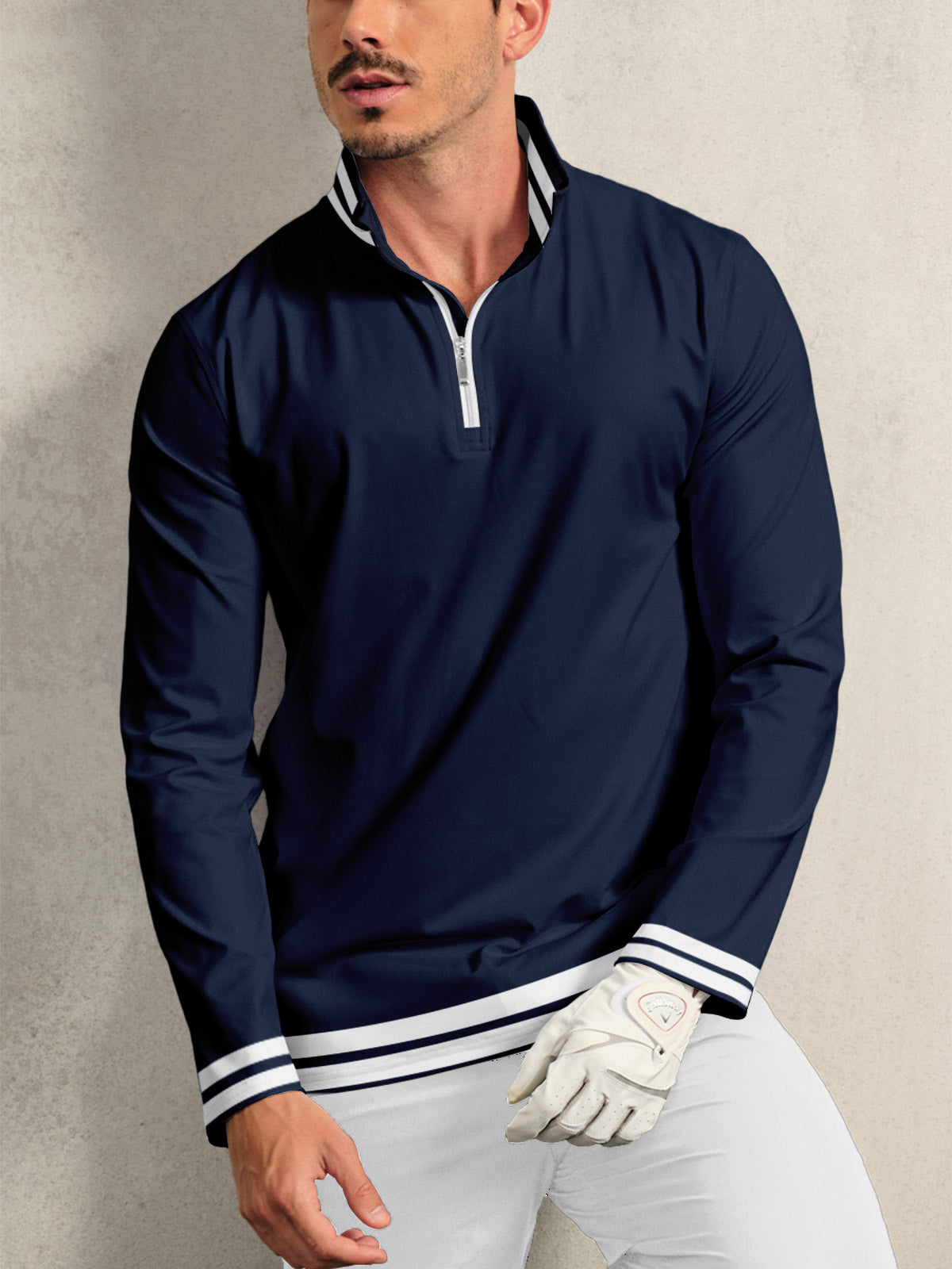 Verspieltes nautische Golfshirt mit Viertelreißverschluss, LSF 50+