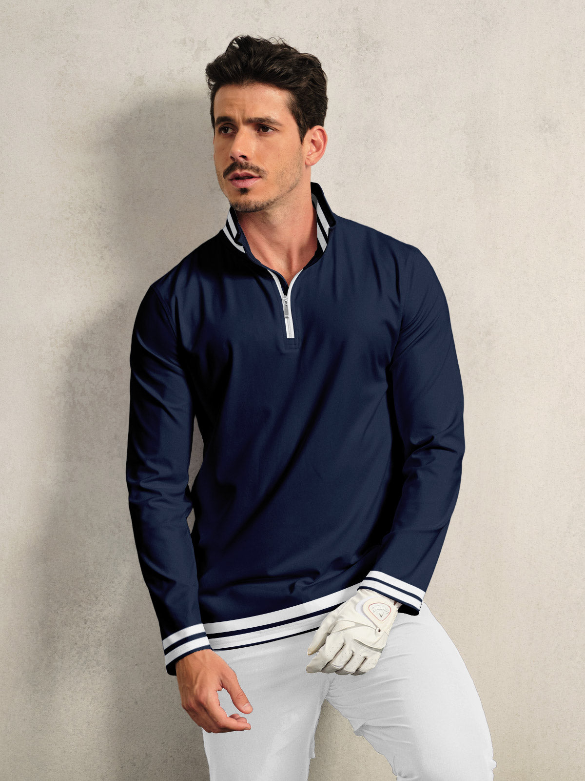Verspieltes nautische Golfshirt mit Viertelreißverschluss, LSF 50+