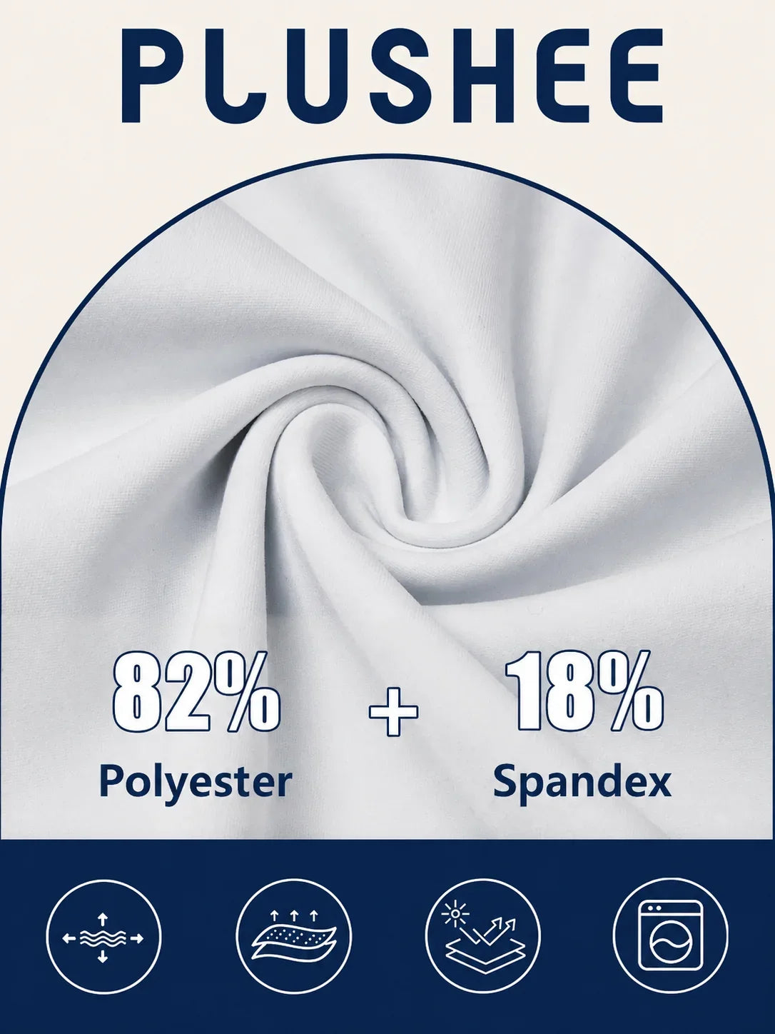Close-up of white Plushee fabric, 82% Polyester and 18% Spandex for golf apparel performance.