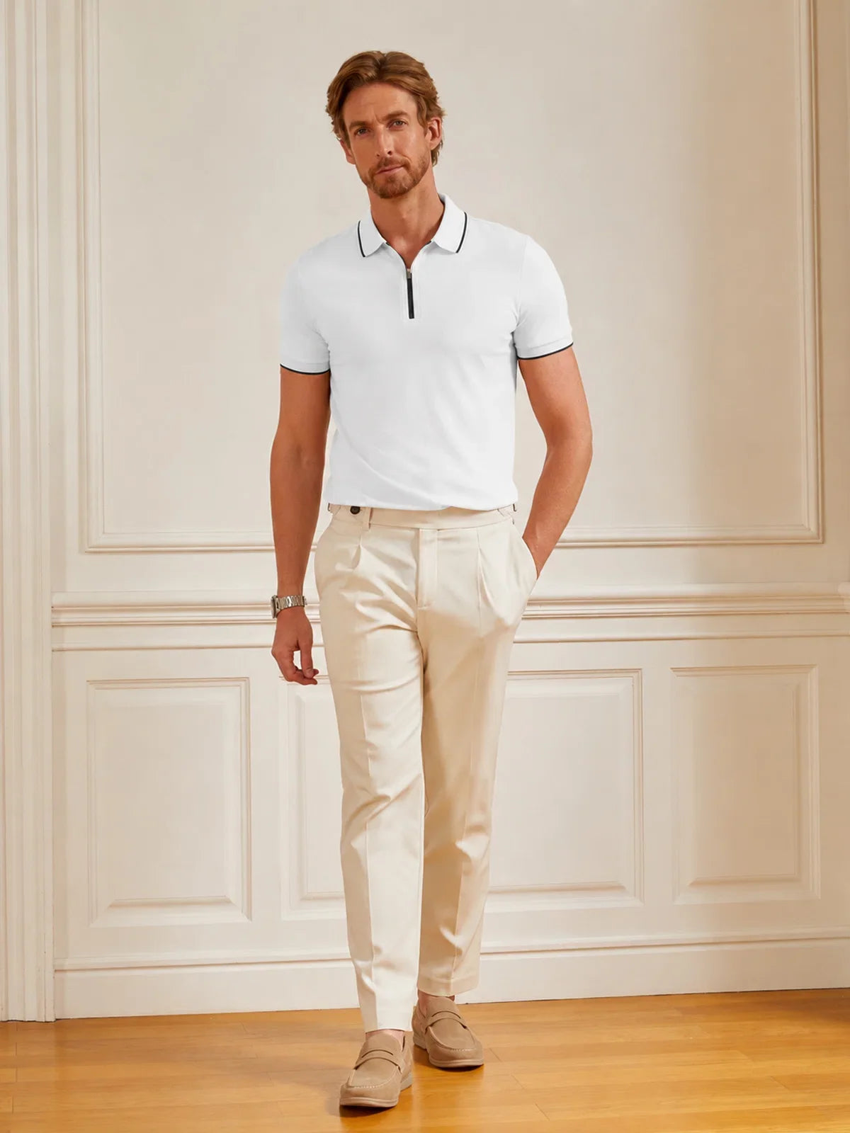CotFlex Men's Piqué Cotton Blend Polo Top Quarterzip