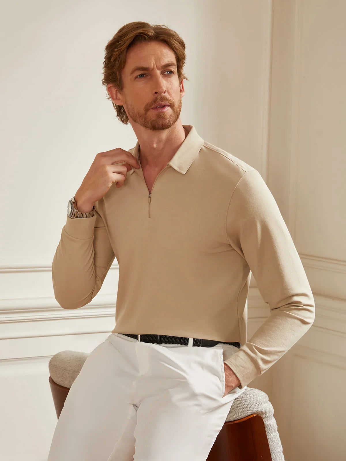 CotFlex Men's Piqué Cotton Blend Long-Sleeve Polo Quarterzip