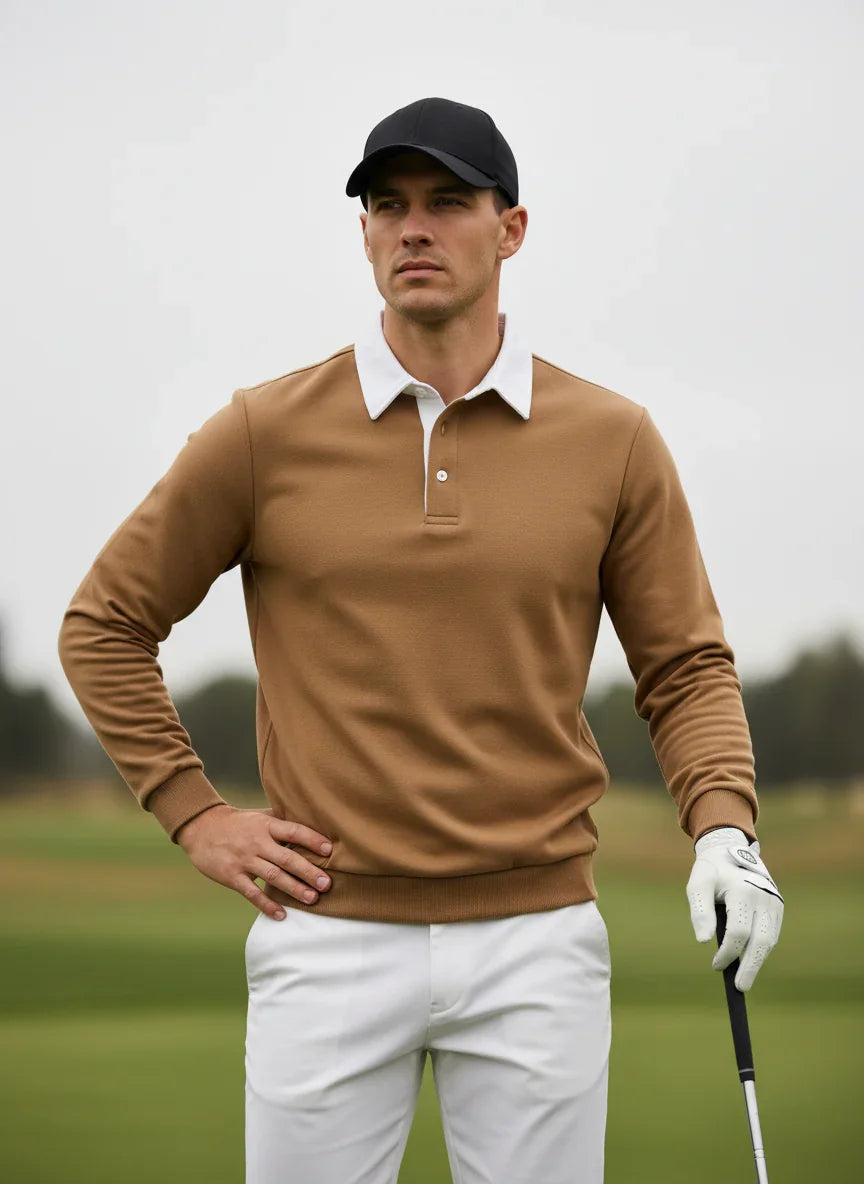 More Than Basic Men's Golf Button Up Collared Sweatshirt