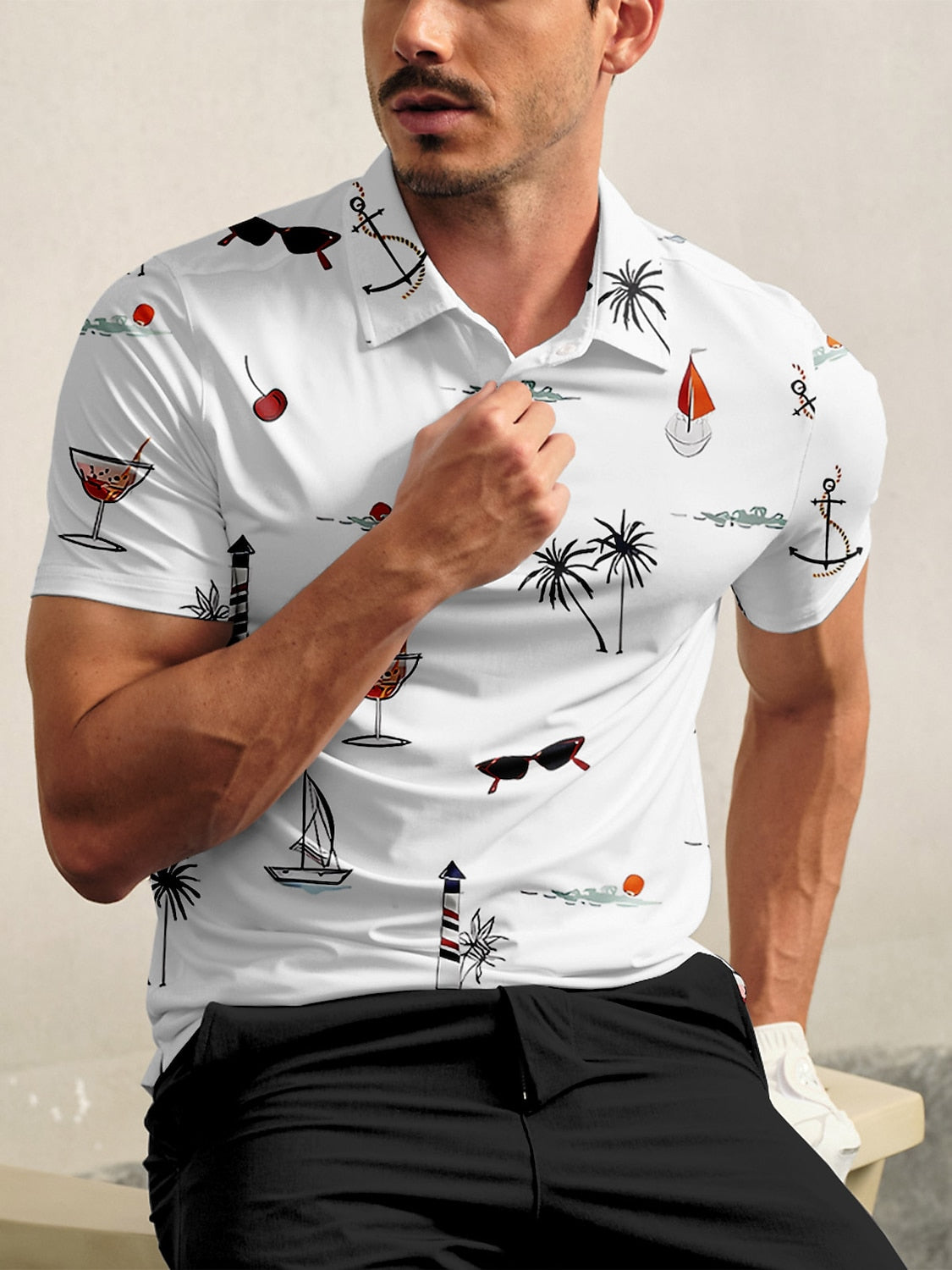Hyped-up Tropical Men's Polo Top UPF50+