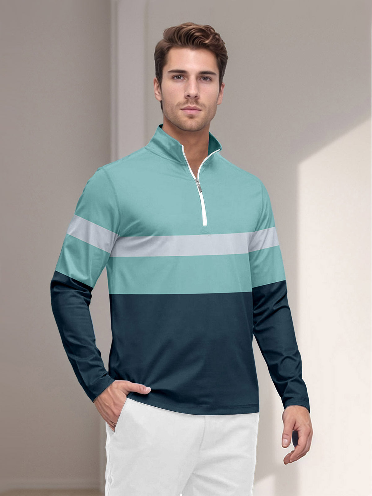 Playful Nautical Golf Shirt Quarterzip UPF50+
