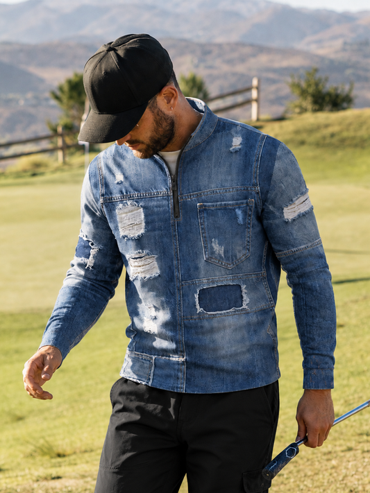 Faux Denim Men's Lightweight Golf Shirt Quarterzip UPF50+