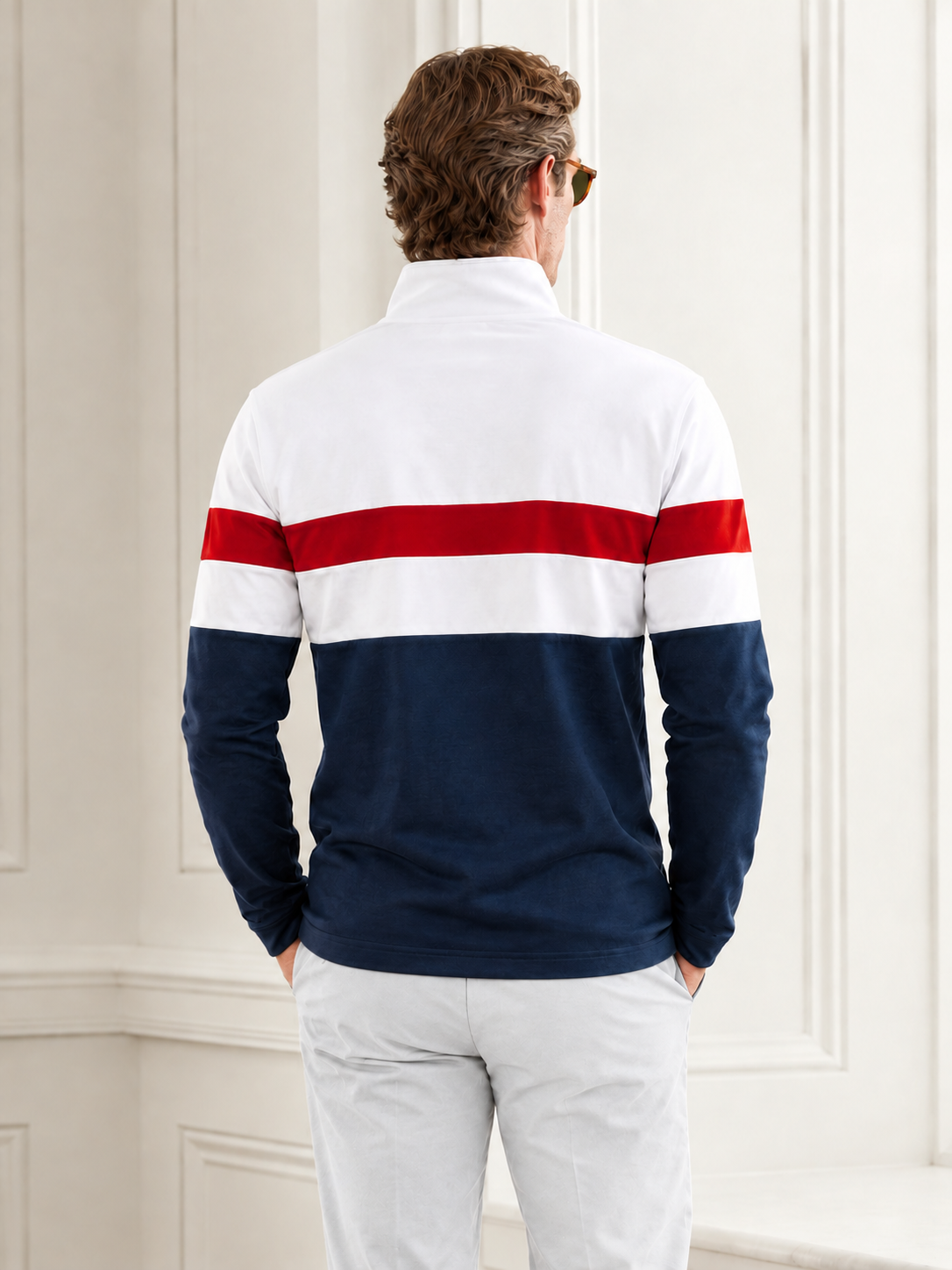 Camicia da golf da uomo con stile nautico giocoso e cerniera a quarto UPF50+