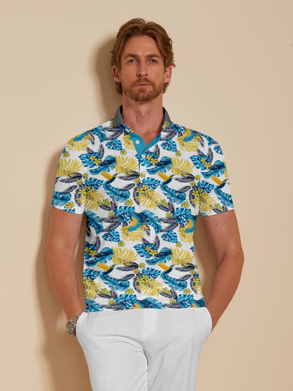 Hyped-up Tropical Men's Ribbed Collar Polo Top UPF50+