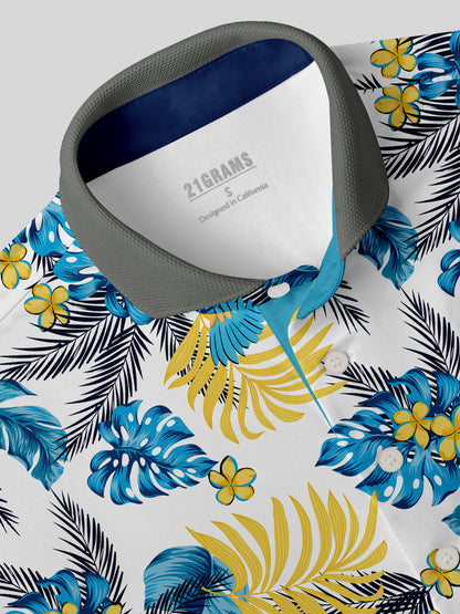Hyped-up Tropical Men's Ribbed Collar Polo Top UPF50+