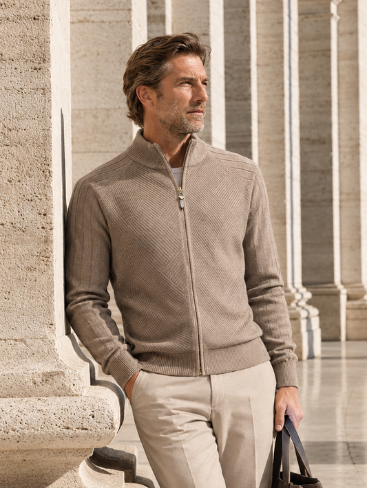 Mer än grundläggande Herrens Golfstrikade Full Zip Kardigan
