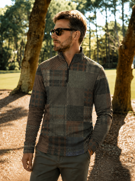 Fairway Patchwork Men's Lightweight Golf Shirt Quarterzip UPF50+