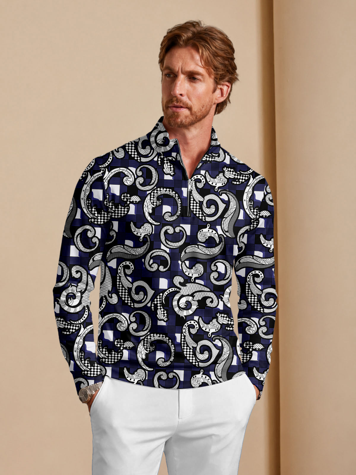 Botanical Energy Men's Lightweight Golf Shirt Quarterzip UPF50+