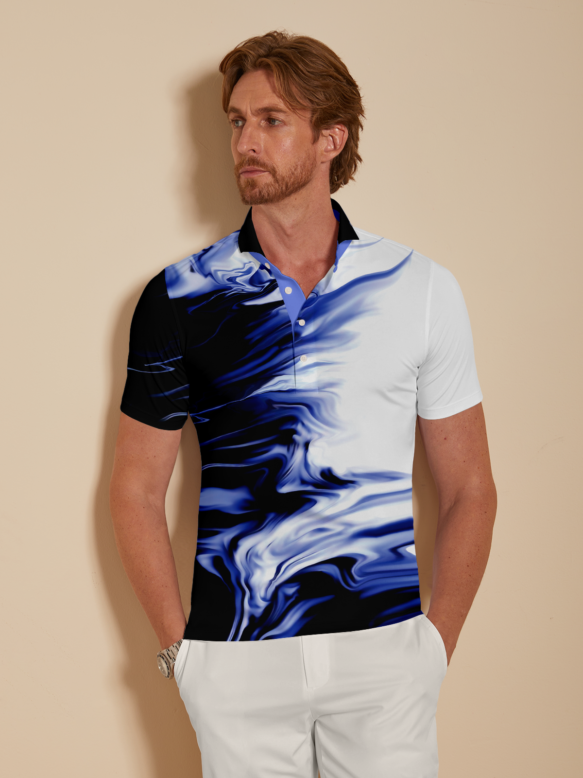 Inked Skins Men's Ribbed Collar Polo Top UPF50+