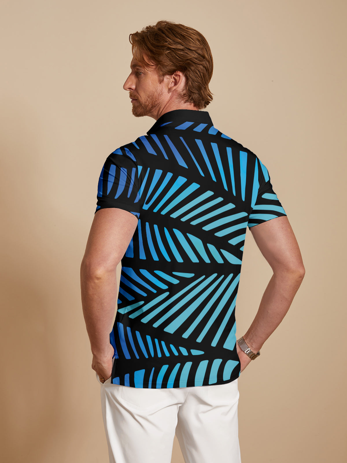 Playful Nautical Men's Ribbed Collar Polo Top UPF50+
