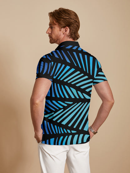 Playful Nautical Men's Ribbed Collar Polo Top UPF50+