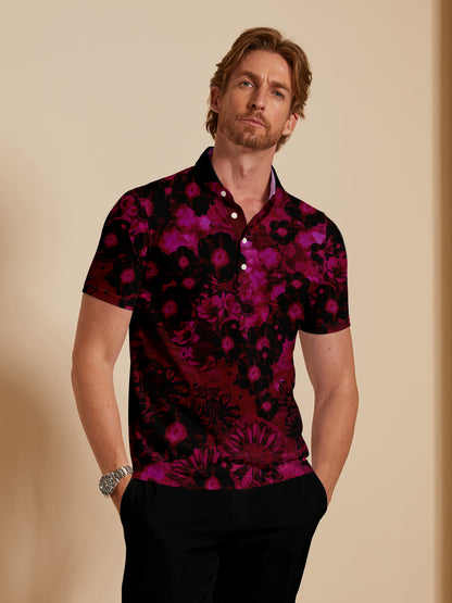 Hyped-up Tropical Men's Ribbed Collar Polo Top UPF50+