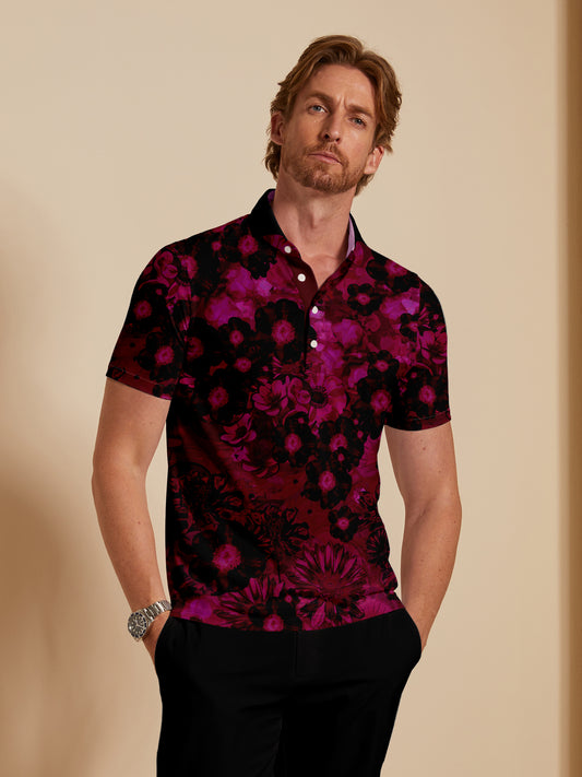 Hyped-up Tropical Men's Ribbed Collar Polo Top UPF50+