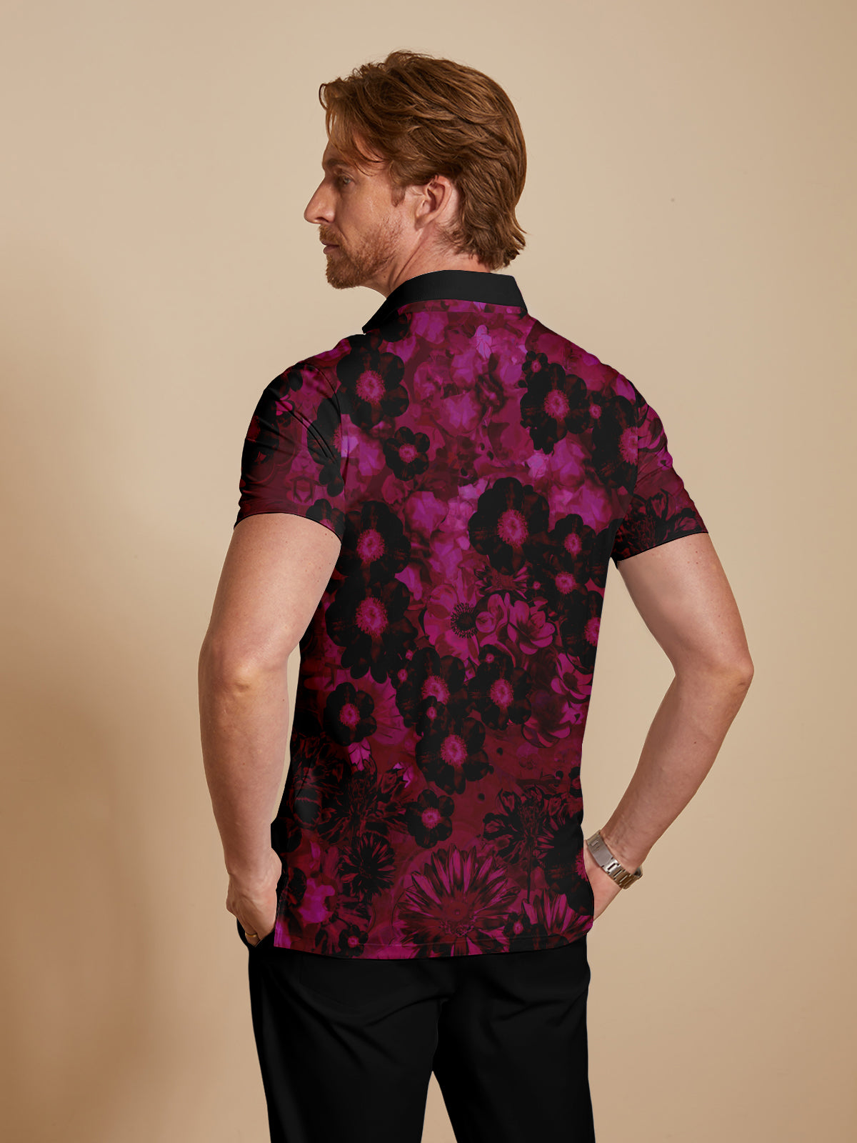 Hyped-up Tropical Men's Ribbed Collar Polo Top UPF50+