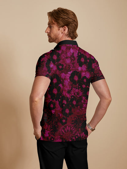 Hyped-up Tropical Men's Ribbed Collar Polo Top UPF50+