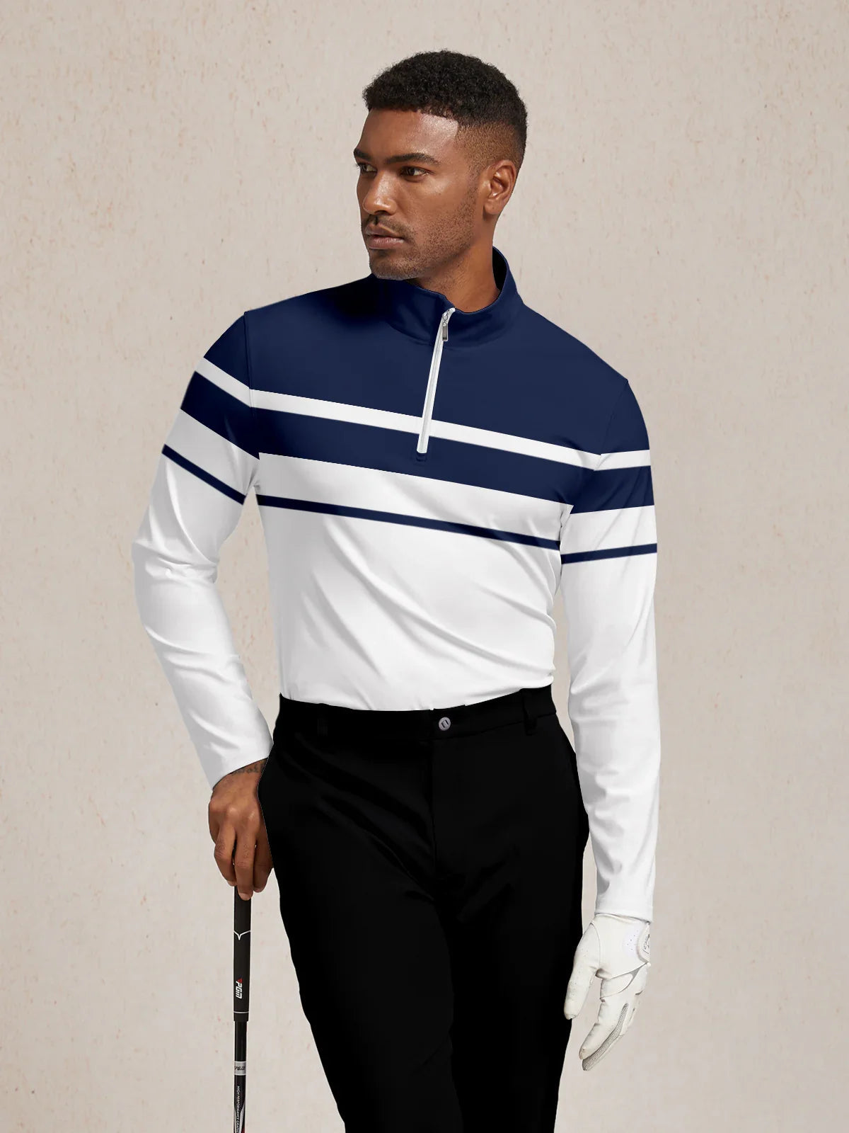Camicia da golf nautica giocosa con zip a mezza cerniera UPF50+