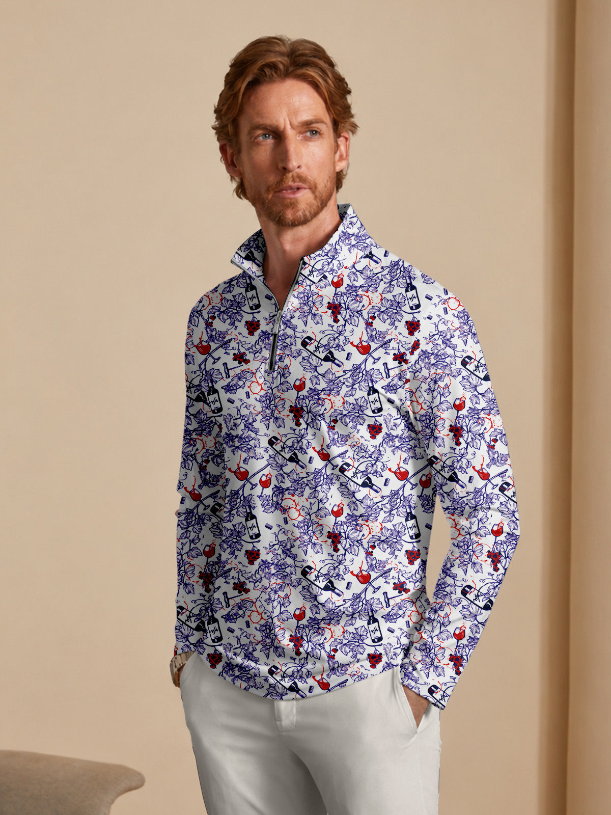 Botanical Energy Men's Lightweight Golf Shirt Quarterzip UPF50+