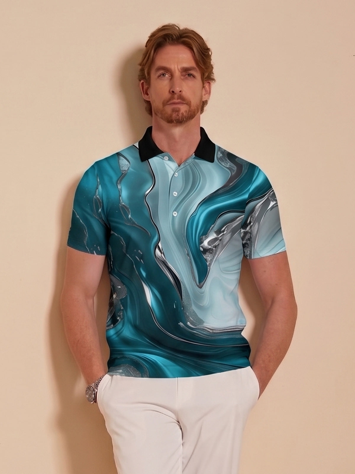 Haut de polo à col côtelé Inked Skins pour hommes UPF50+