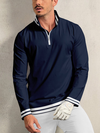 Verspieltes nautische Golfshirt mit Viertelreißverschluss, LSF 50+