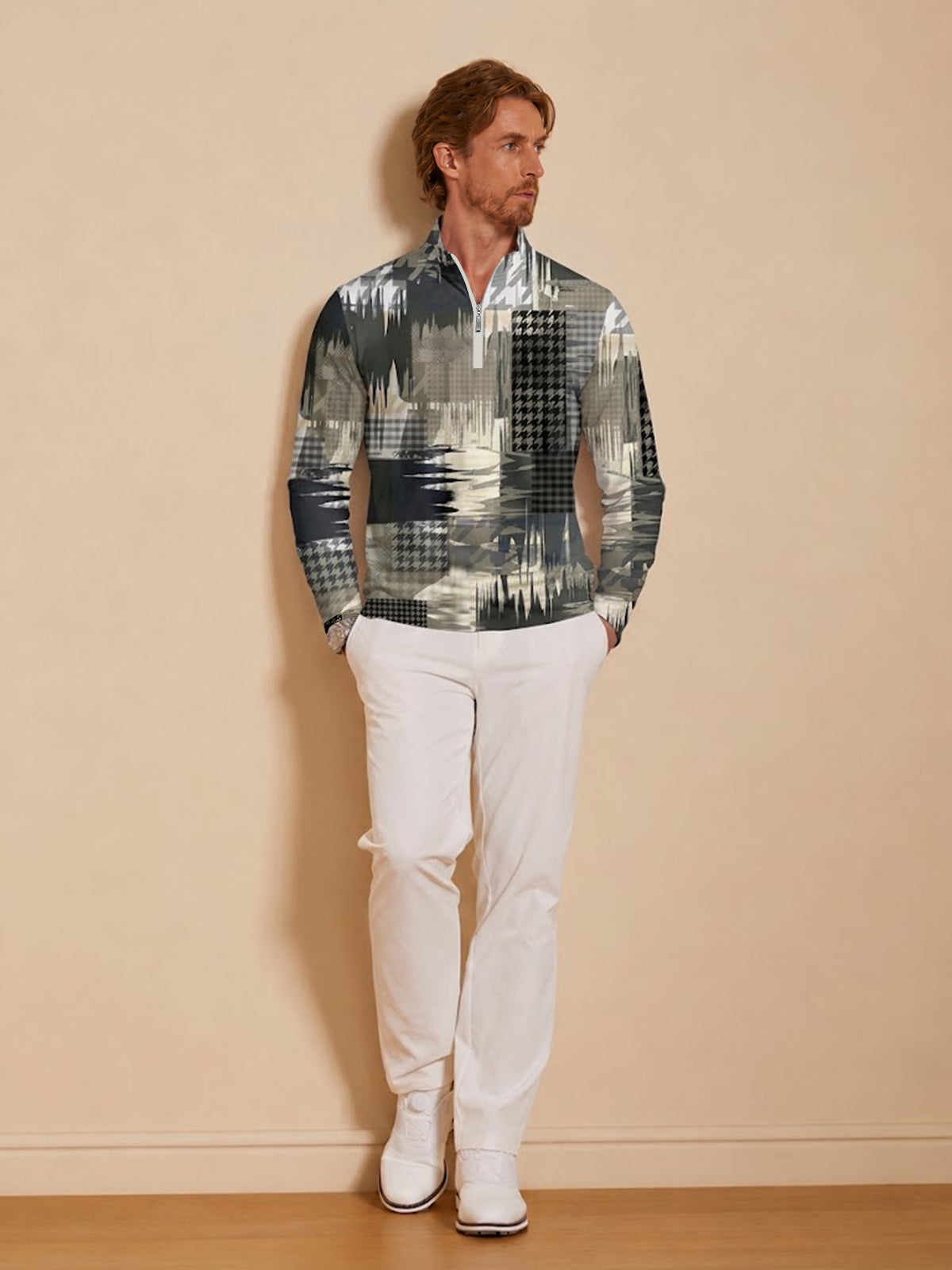 Camiseta de Golf Masculina No Tan Clásica con Media Cremallera UPF50+
