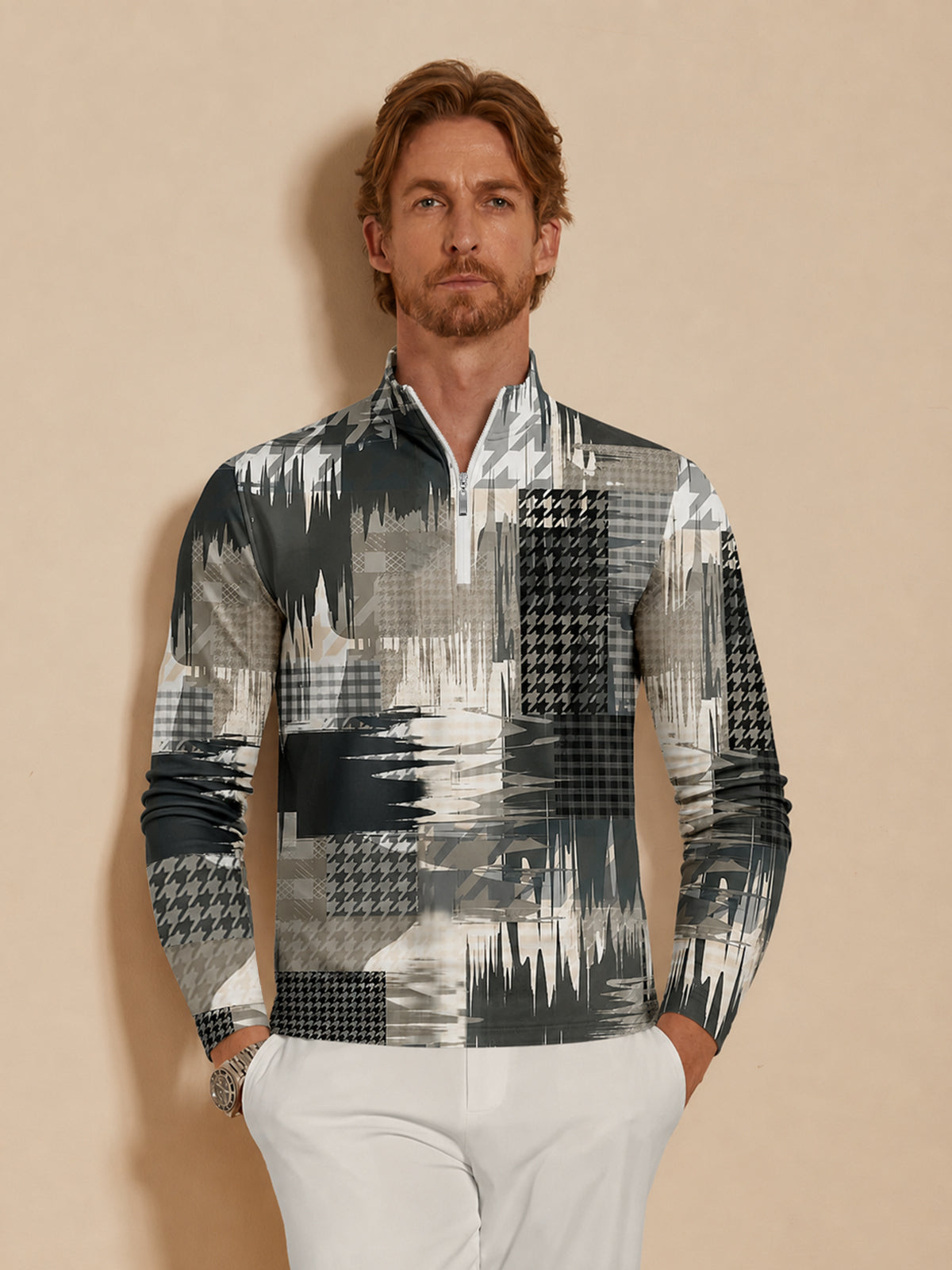 Camiseta de Golf Masculina No Tan Clásica con Media Cremallera UPF50+
