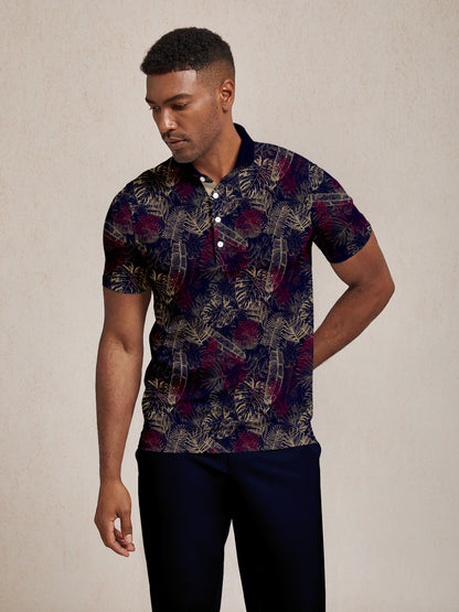 Hyped-up Tropical Men's Ribbed Collar Polo Top UPF50+