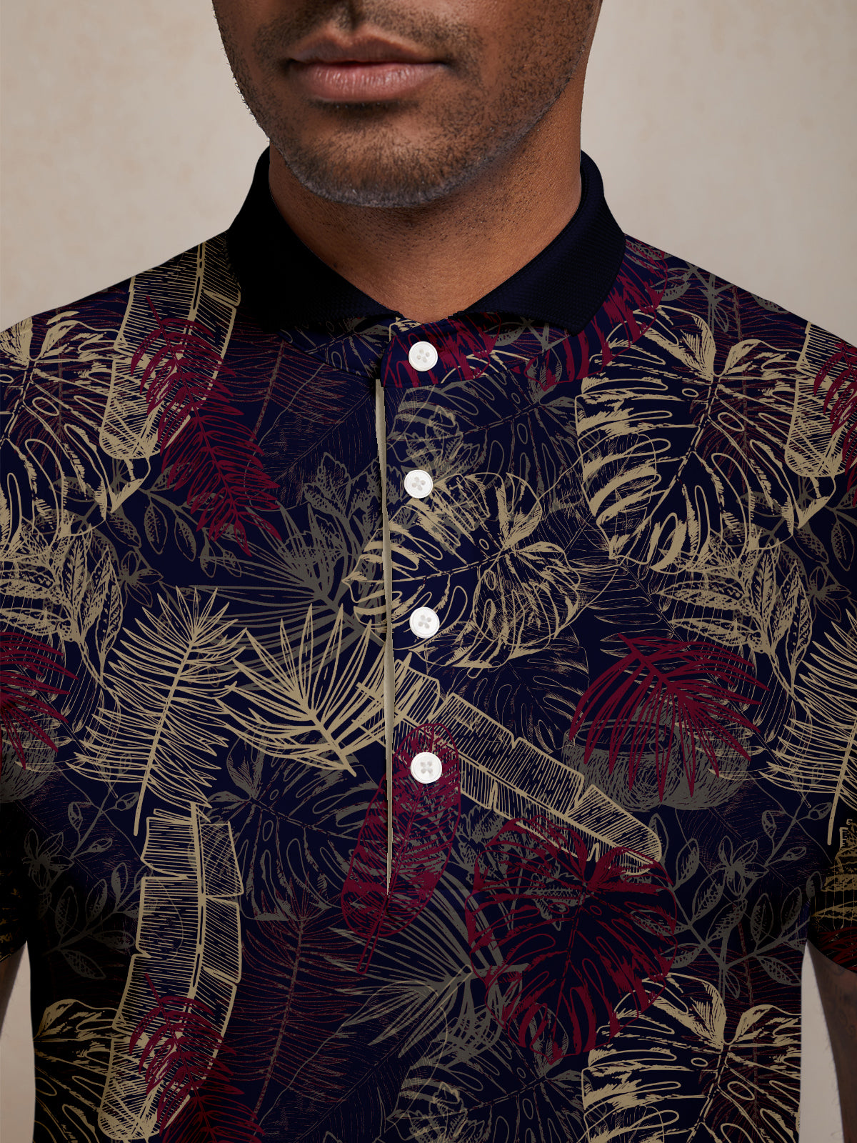 Hyped-up Tropical Men's Ribbed Collar Polo Top UPF50+