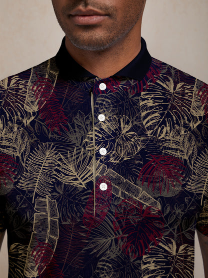 Hyped-up Tropical Men's Ribbed Collar Polo Top UPF50+
