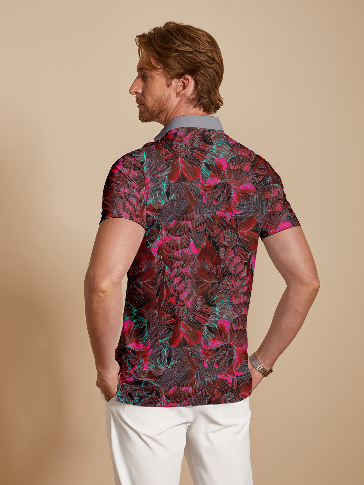 Hyped-up Tropical Men's Ribbed Collar Polo Top UPF50+