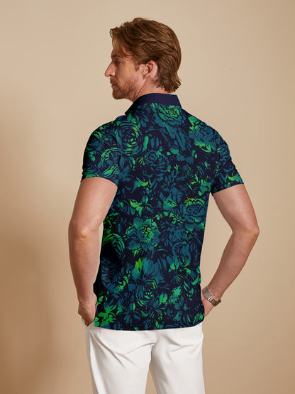 Hyped-up Tropical Men's Ribbed Collar Polo Top UPF50+
