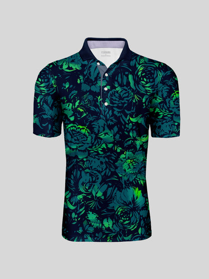 Hyped-up Tropical Men's Ribbed Collar Polo Top UPF50+