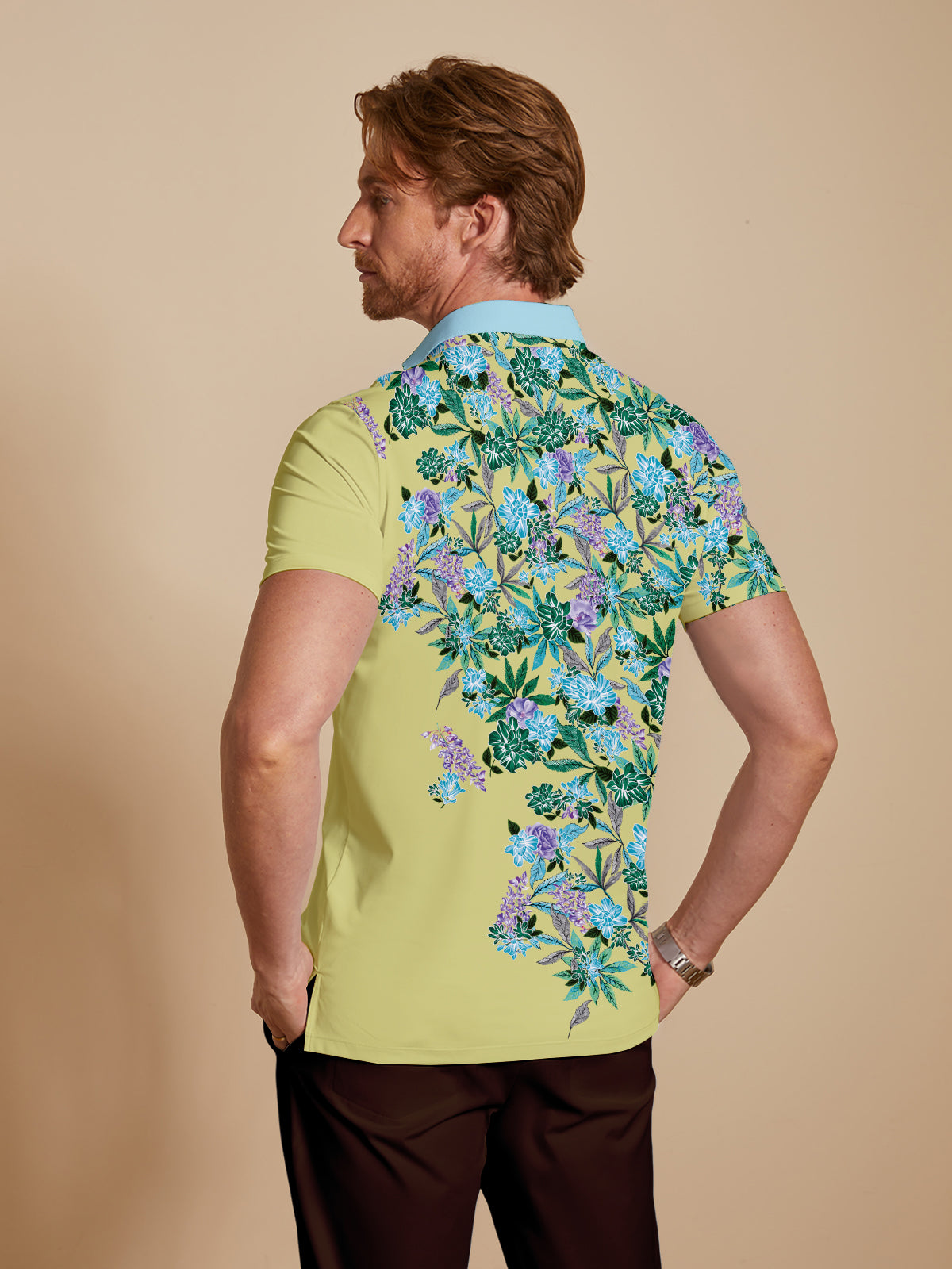 Hyped-up Tropical Men's Ribbed Collar Polo Top UPF50+