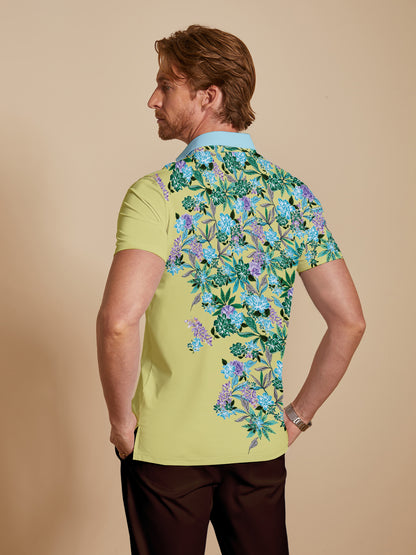 Hyped-up Tropical Men's Ribbed Collar Polo Top UPF50+
