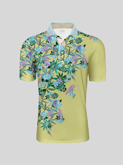 Hyped-up Tropical Men's Ribbed Collar Polo Top UPF50+
