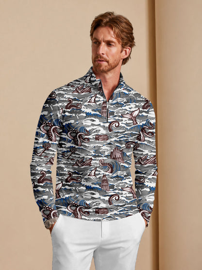 Playful Nautical Men's Lightweight Golf Shirt Quarterzip UPF50+