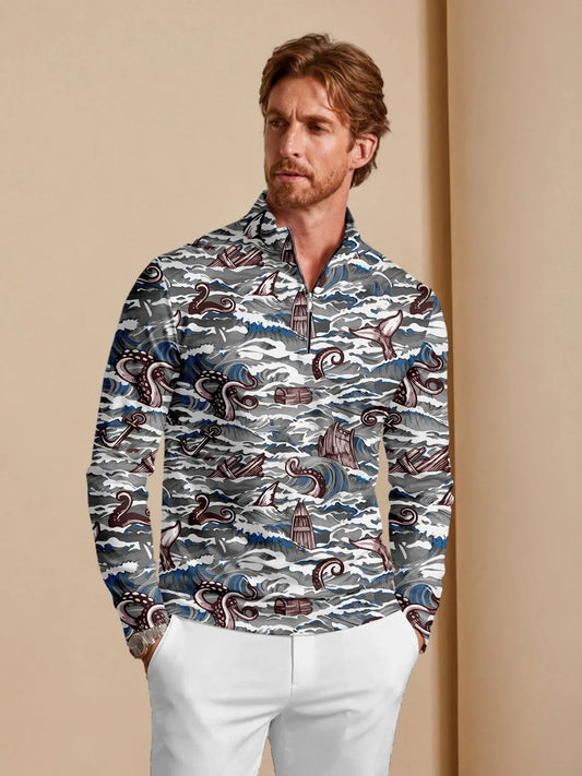 Playful Nautical Men's Lightweight Golf Shirt Quarterzip UPF50+