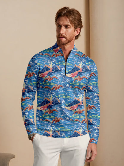 Playful Nautical Men's Lightweight Golf Shirt Quarterzip UPF50+