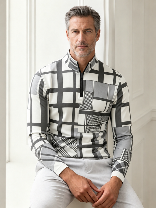 Fairway Patchwork Men's Lightweight Golf Shirt Quarterzip UPF50+