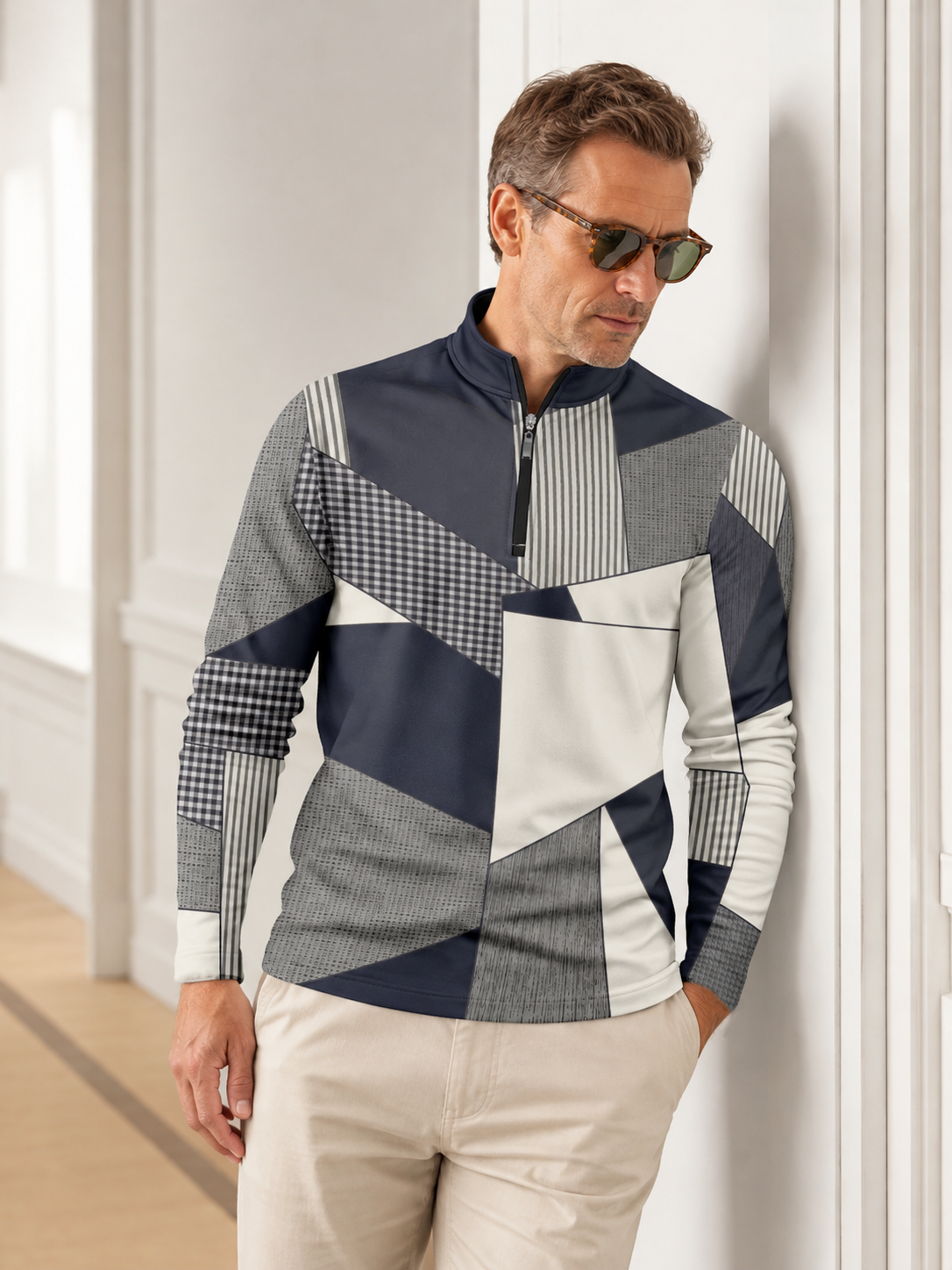 Fairway Patchwork Men's Lightweight Golf Shirt Quarterzip UPF50+