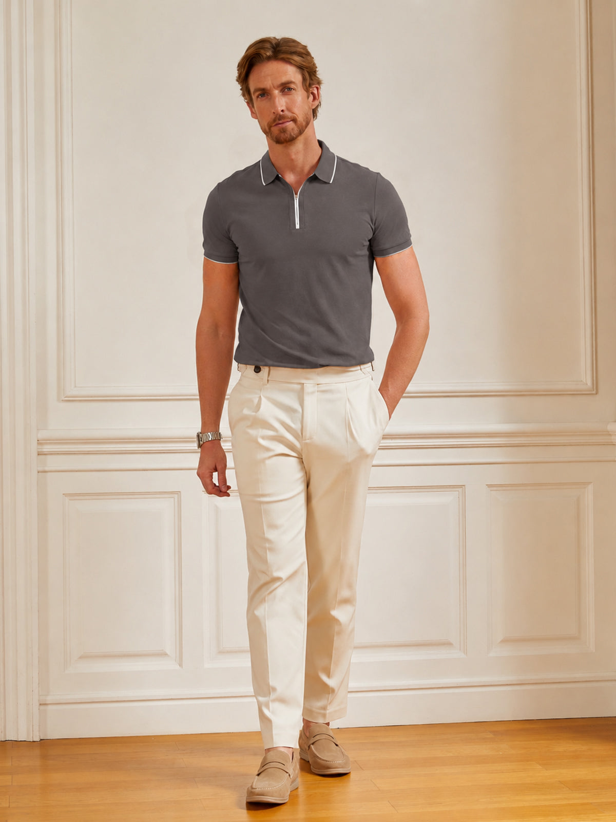CotFlex Men's Piqué Cotton Blend Polo Top Quarterzip