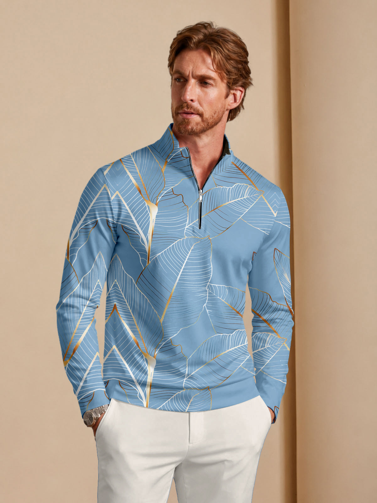Hyped-up Tropical Men's Lightweight Golf Shirt Quarterzip UPF50+