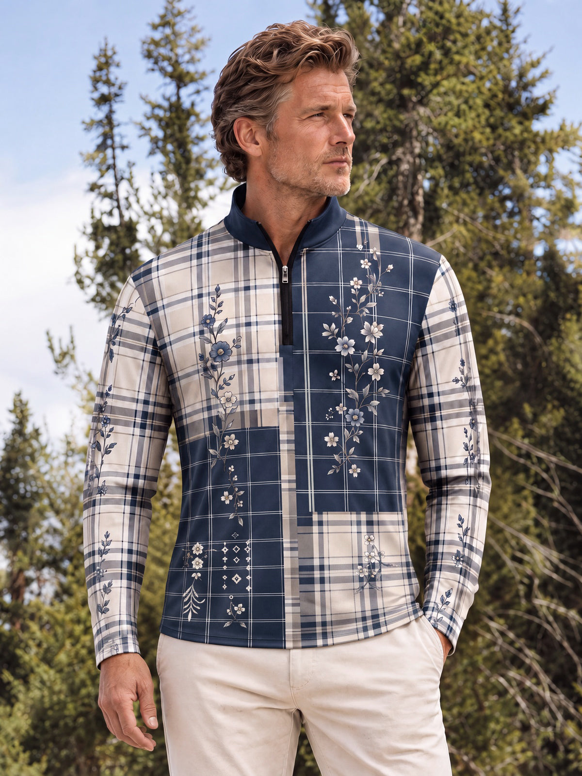 Fairway Patchwork Men's Lightweight Golf Shirt Quarterzip UPF50+