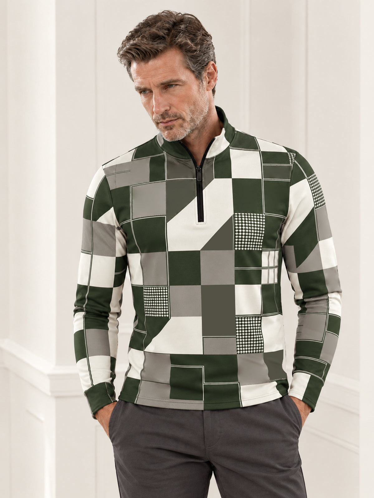 Fairway Patchwork Men's Lightweight Golf Shirt Quarterzip UPF50+