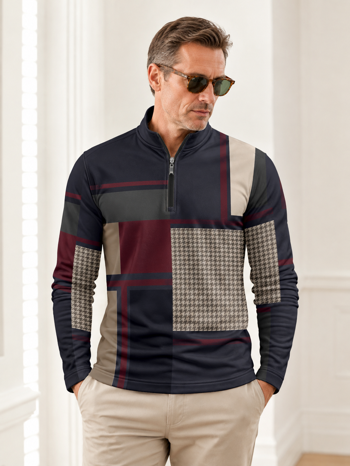 Fairway Patchwork Men's Lightweight Golf Shirt Quarterzip UPF50+