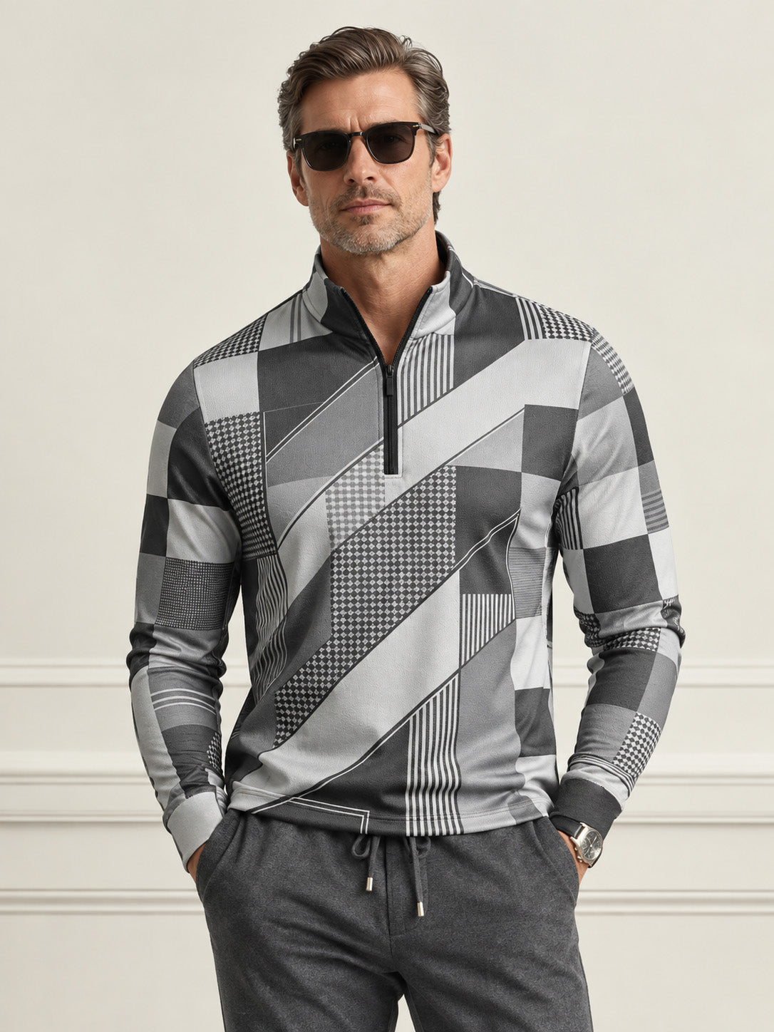 Fairway Patchwork Men's Lightweight Golf Shirt Quarterzip UPF50+