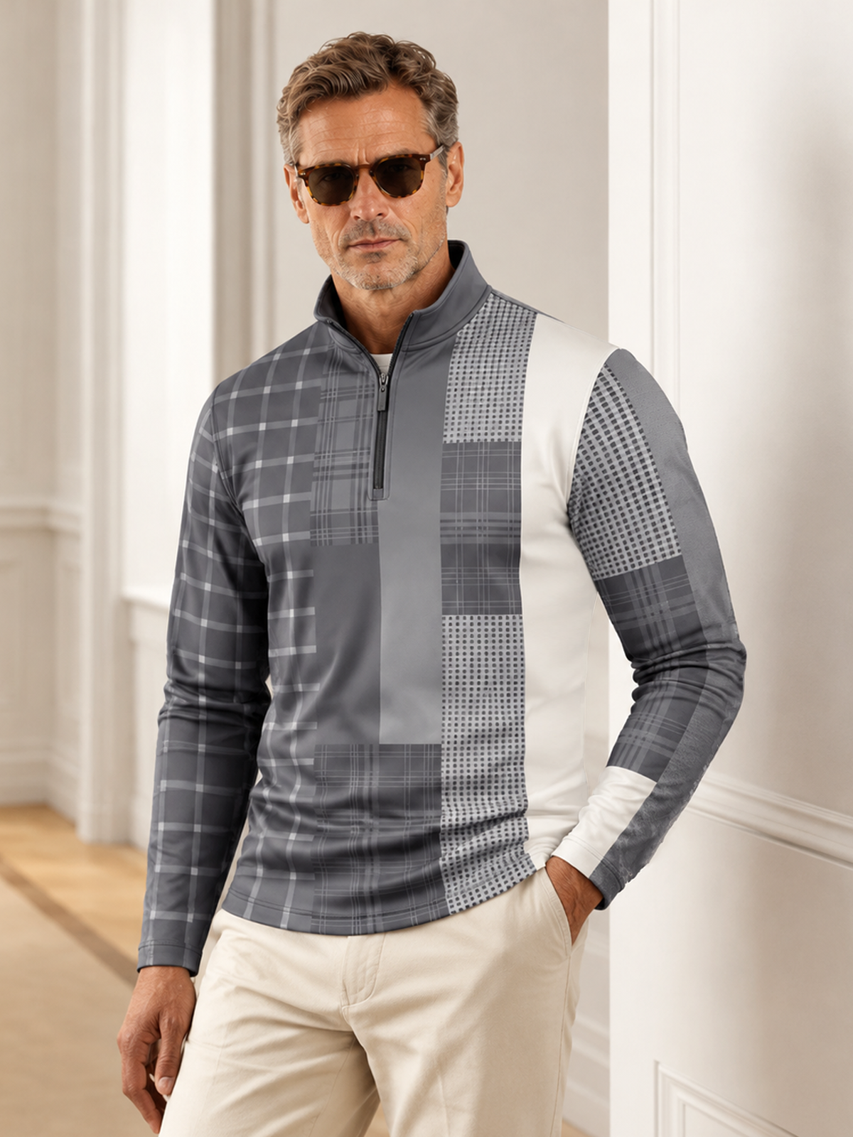 Fairway Patchwork Men's Lightweight Golf Shirt Quarterzip UPF50+