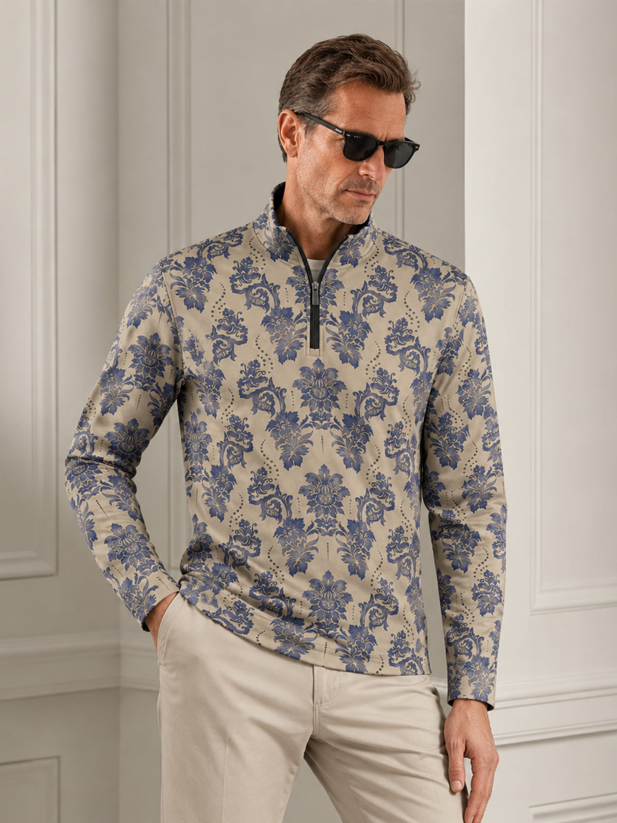Botanical Energy Men's Lightweight Golf Shirt Quarterzip UPF50+